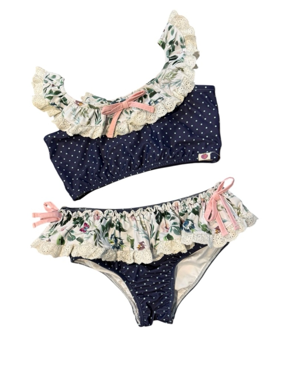 Cheeky Plum Floral Dotted Ruffle Bikini Size 12
